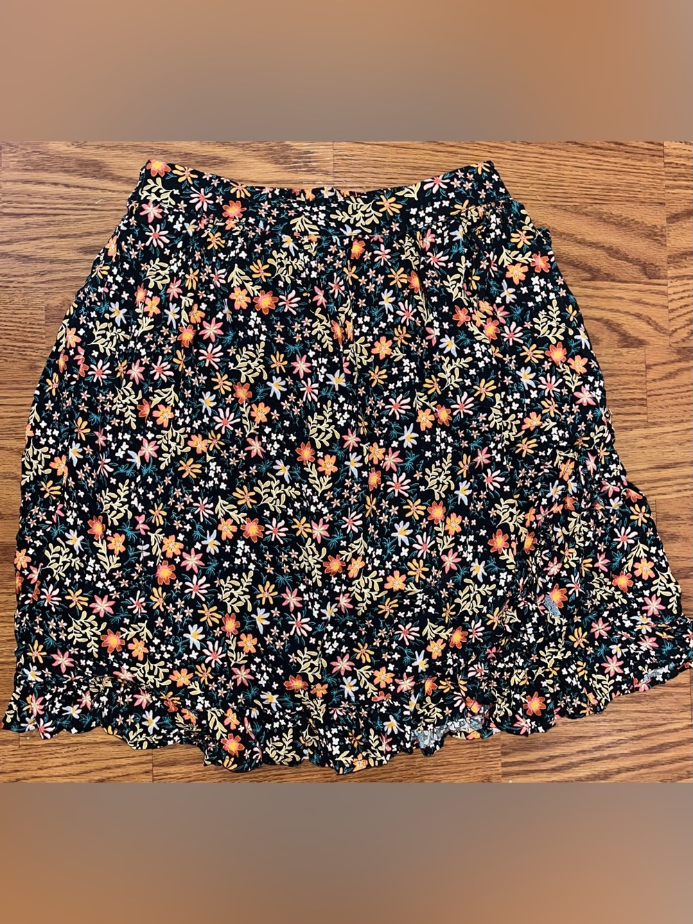 Gap Kids Floral Ruffle Hem Skirt Girls XL 14-16 Black Pink